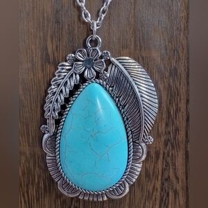 Silver Necklace with Blue Teardrop Pendant NWT